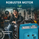 LPG/Benzin-Inverter-Generator KS 3100iG S von Könner & Söhnen. Notstromaggregat 3100 W, Schuko-Steckdose 230 V, 2 USB-Anschlüsse, LED-Anzeige, ECO-Modus, Kupferwicklungen, stromerzeuger EURO V.