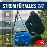 DENQBAR Inverter Stromgenerator DQ-2100 2100W, Benzin Stromerzeuger mit 230V, USB Fast-Load, Superleise, LED Display, tragbar - Für Camping, Outdoor, Baustelle, Reise, Wohnmobil und Notstromaggregat