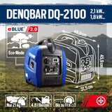 DENQBAR Inverter Stromgenerator DQ-2100 2100W, Benzin Stromerzeuger mit 230V, USB Fast-Load, Superleise, LED Display, tragbar - Für Camping, Outdoor, Baustelle, Reise, Wohnmobil und Notstromaggregat